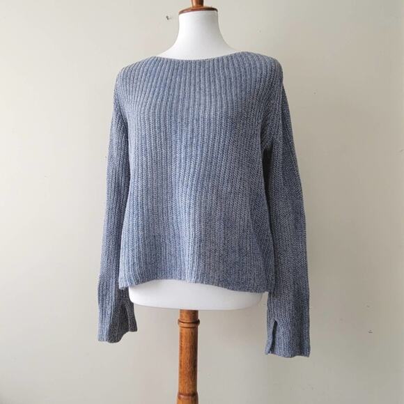 THEORY Lalora C Linen Cotton Blend Sweater In Light Echo Mix/Blue - Picture 3 of 7